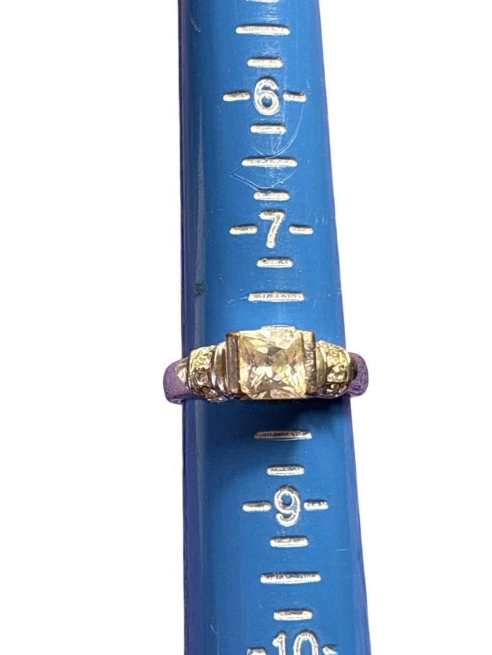 Vintage Silvertone Square Clear Rhinestone Ring Size 8 Metal Wear